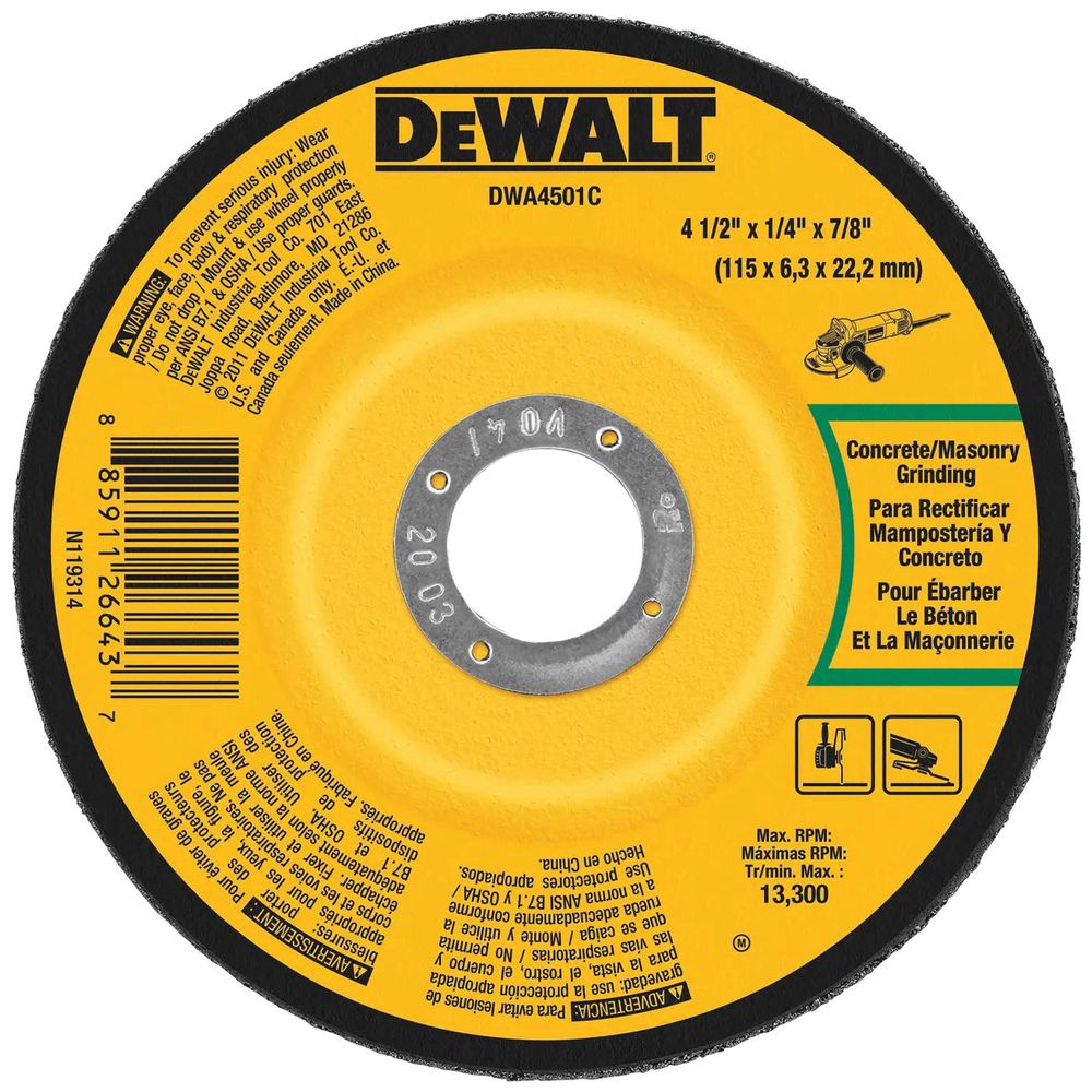 DEWALT 4-1/2 in. x 1/4 in. x 7/8 in. Concrete and Masonry Grinding Wheel