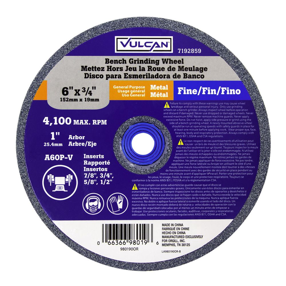 Vulcan 6 in. Straight Bench Grinding Wheel