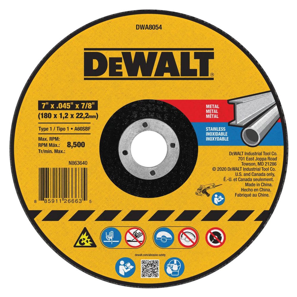 Dewalt 7 in. x 3/64 in. x 7/8 in. Metal Cutoff Wheel