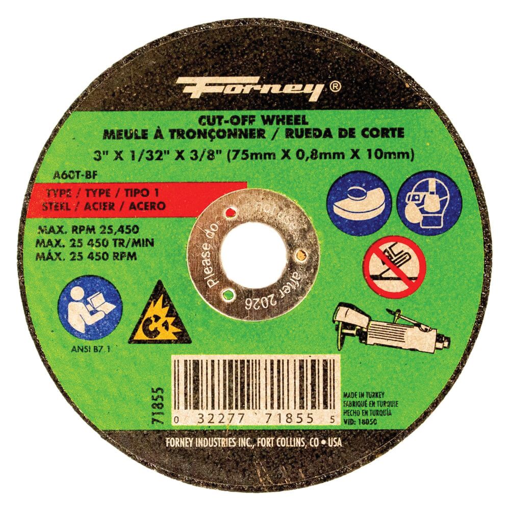 Forney 3 in. x 1/32 in. x 3/8 in. Metal Cut-Off Wheel