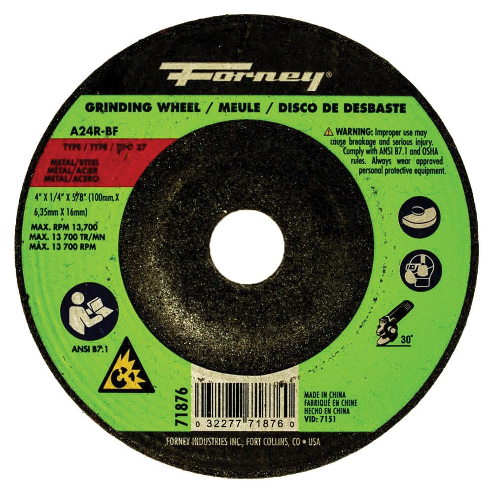 Forney 4 in. x 1/4 in. x 5/8 in. Type 27 Metal Grinding Wheel