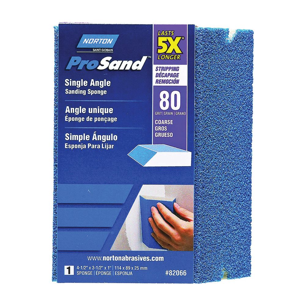 Norton 4-1/2 in. x 3-1/2 in. x 1 in. 80 Grit 1-Angle Sanding Sponge