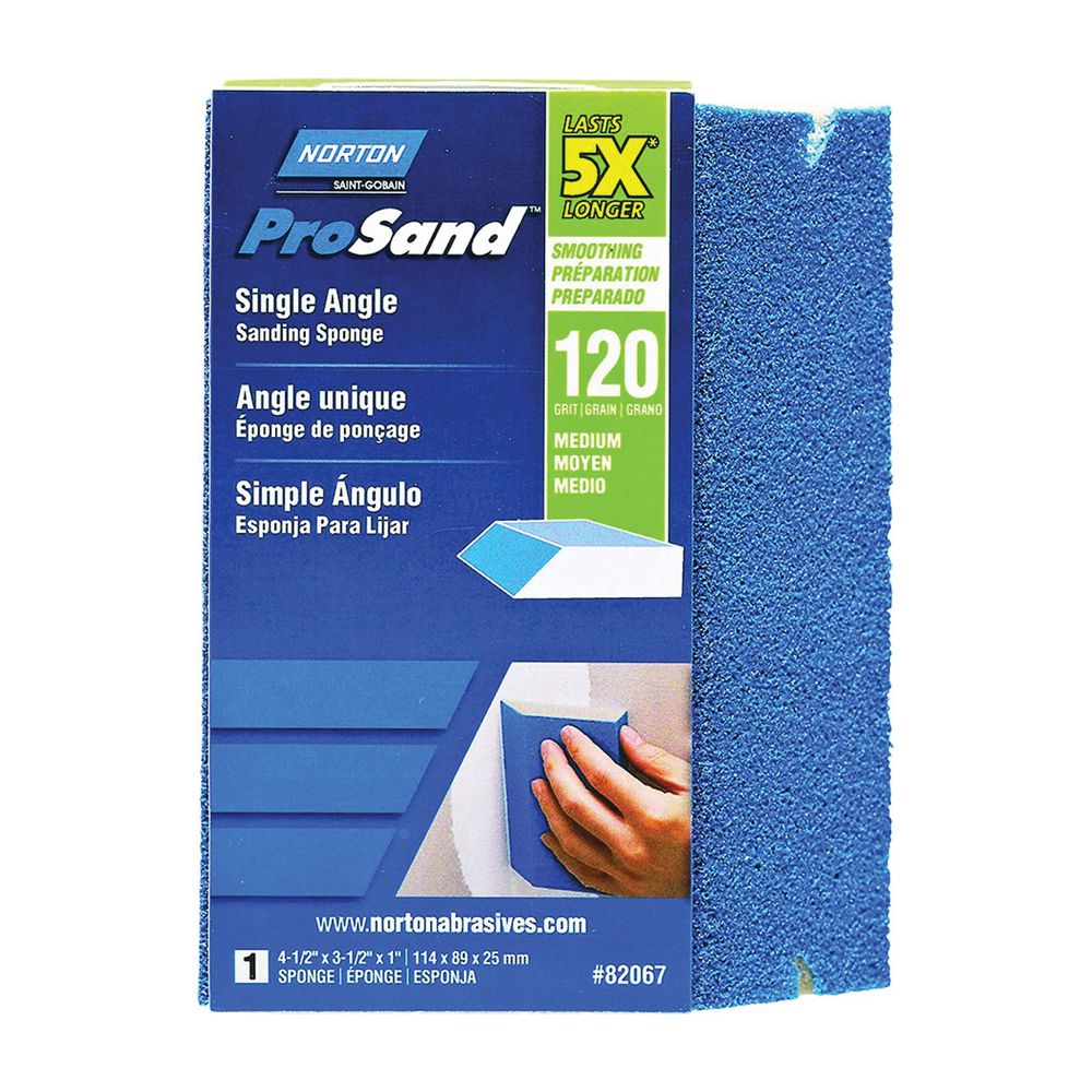 Norton 4-1/2 in. x 3-1/2 in. x 1 in. 120-Grit Medium Angled Sanding Sponge
