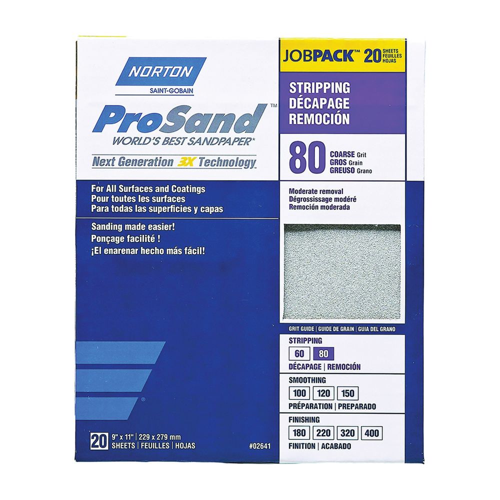 Norton 9 in. x 11 in. 80 Grit Aluminum Oxide Sandpaper Sheet
