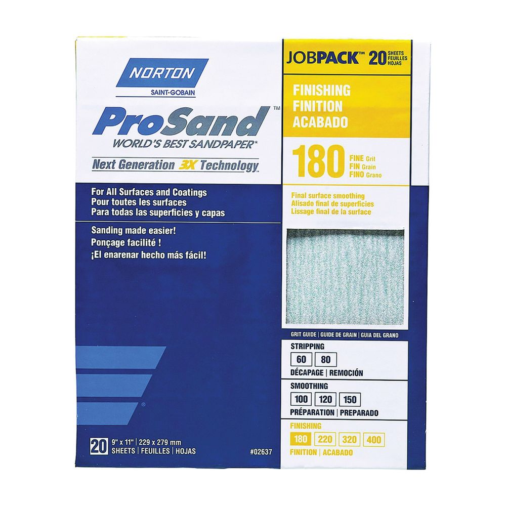 Norton 9 in. x 11 in. 180 Grit Aluminum Oxide Sanding Sheet