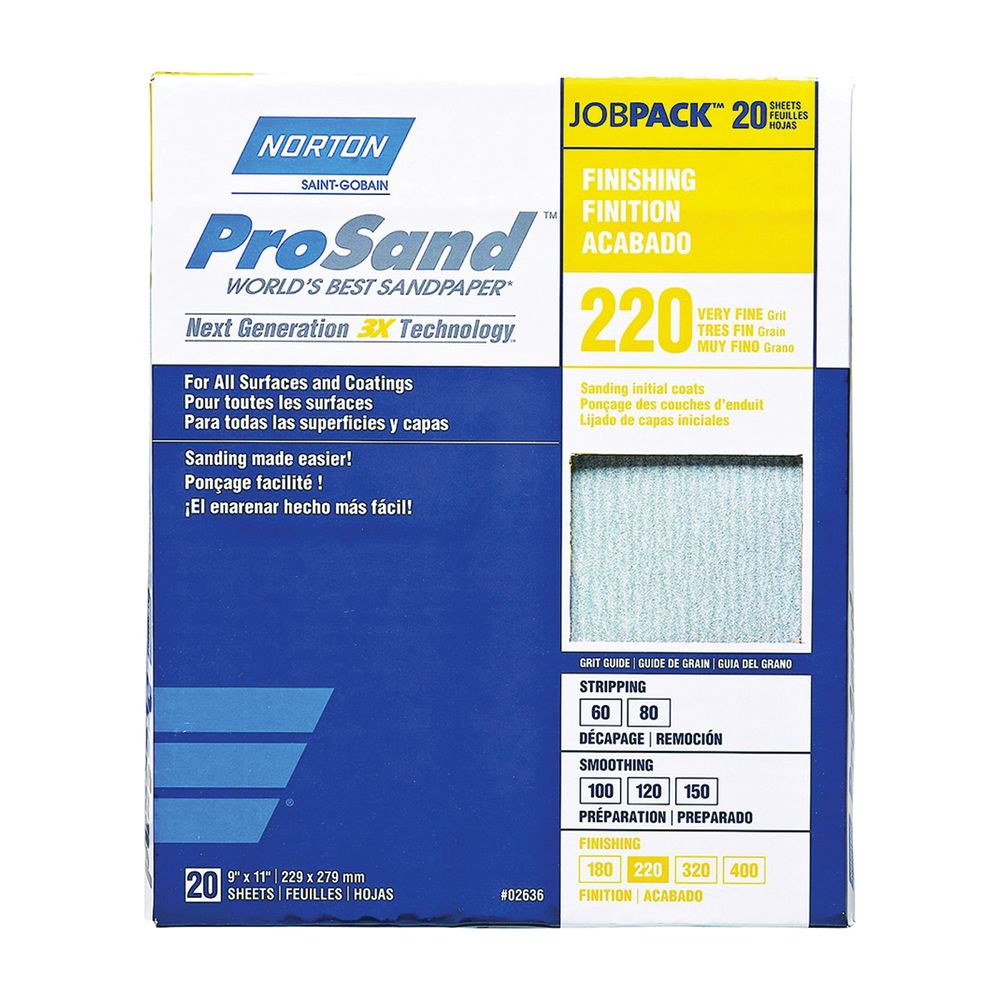 Norton 9 in. x 11 in. 220 Grit Aluminum Oxide Sanding Sheet