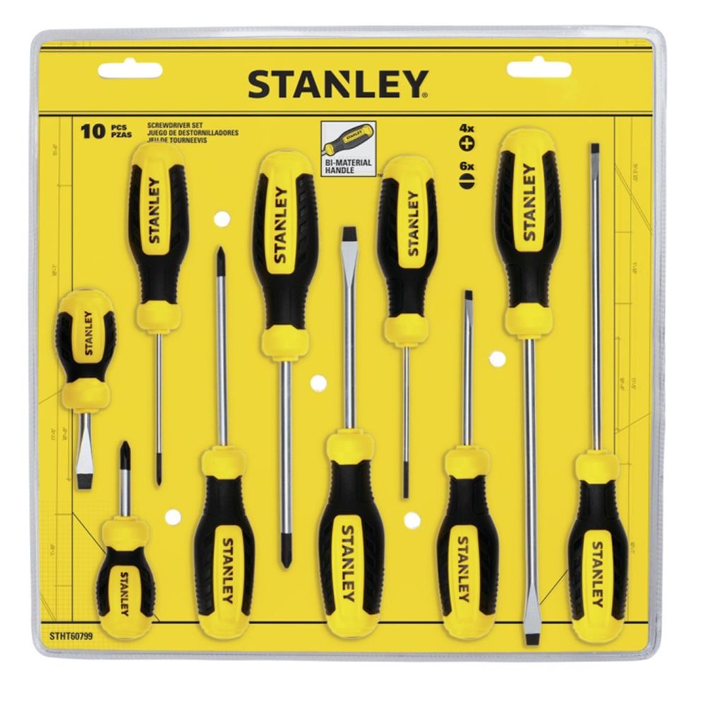 Stanley 10-Piece Fluted Nickel Plated Screwdriver Set