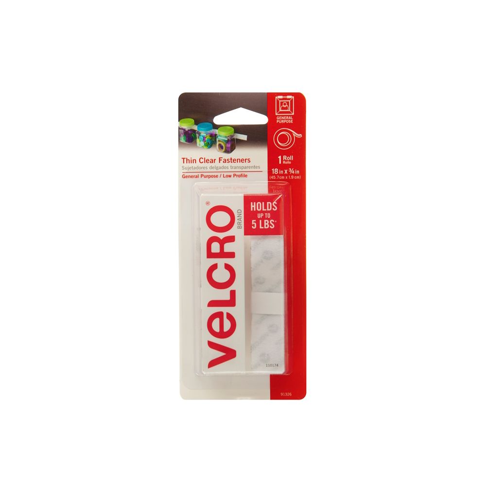 VELCRO Brand 3/4 in. x 18 in. Clear Hook and Loop Fastener Tape