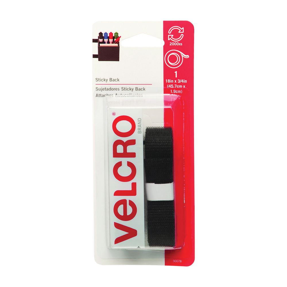 Velcro Brand 3/4 in. x 18 in. Black Hook and Loop Fastener Tape
