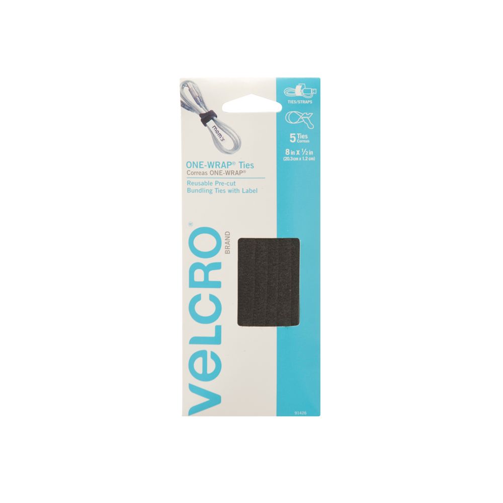 Velcro Brand 1/2 in. x 8 in. Black One Wrap Hook and Loop Fastener