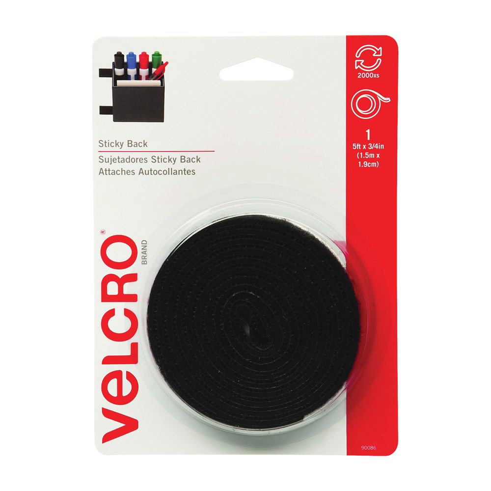 Velcro Brand 3/4 in. x 5 ft. Black Hook and Loop Fastener Tape