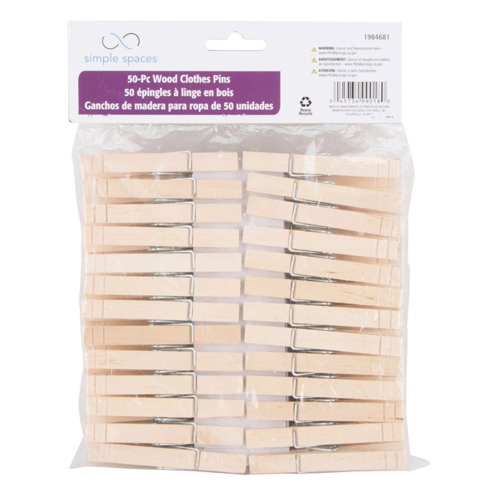 Simple Spaces 3-1/4 in. 50-Piece Wooden Clothespins