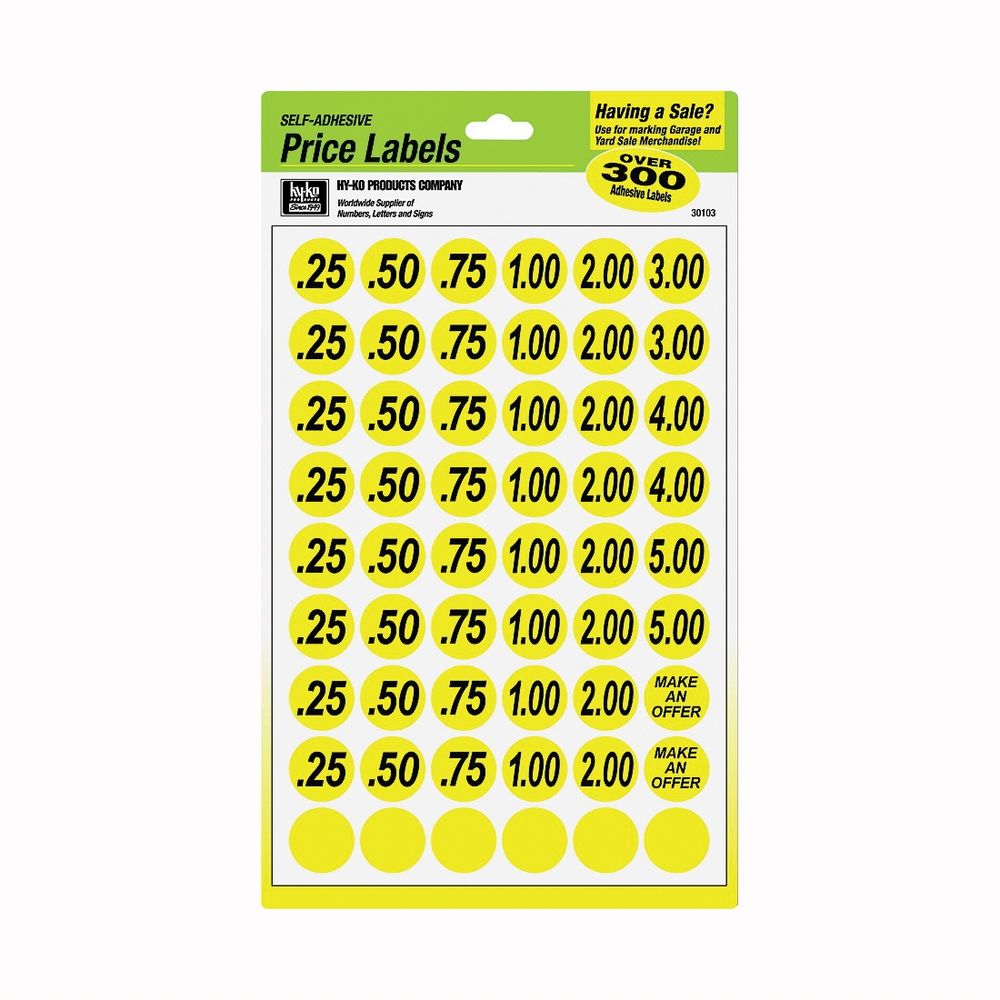 Hy-Ko Products 3/4 in. Yellow Self-Adhesive Price Labels