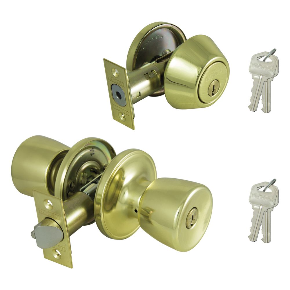 ProSource Polished Brass Tulip Entry Knob and Deadbolt Lockset