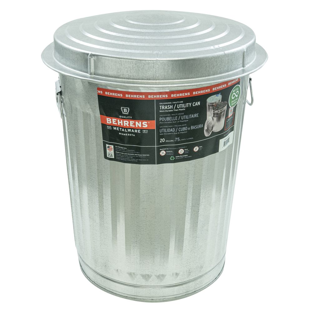 Behrens Mfg 20 gal. Galvanized Steel Trash Can with Lid