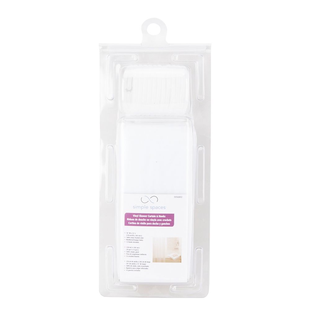 Simple Spaces 70 in. x 72 in. Frosted Vinyl Shower Curtain with Hooks