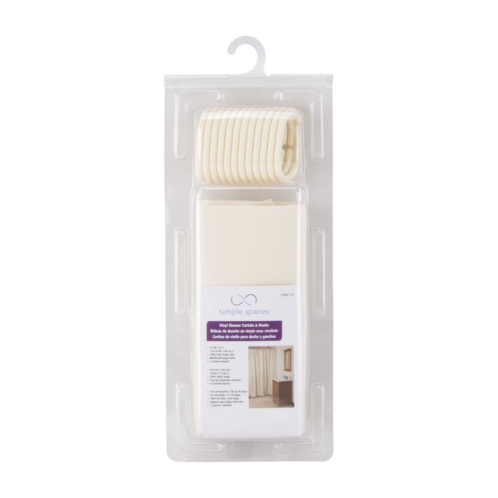 Simple Spaces 70 in. x 72 in. Beige Vinyl Shower Curtain