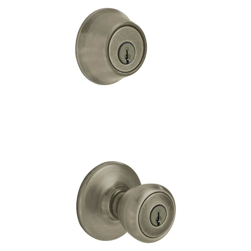 Kwikset Tylo Keyed Entry Knob and Single Cylinder Deadbolt Combination Lockset, Antique Brass