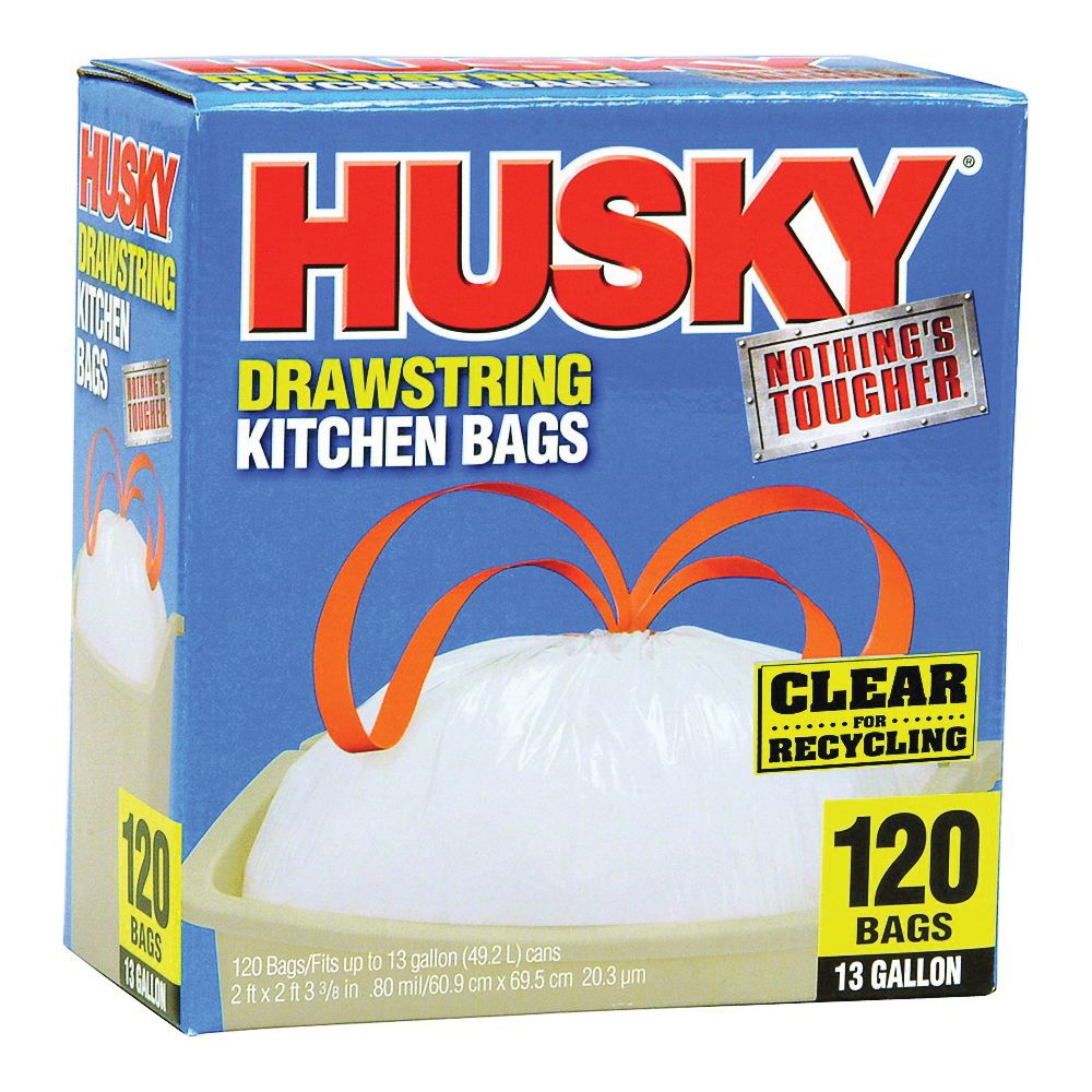 Poly-America 13 gal. Clear Drawstring Kitchen Trash Bags, 120-Count