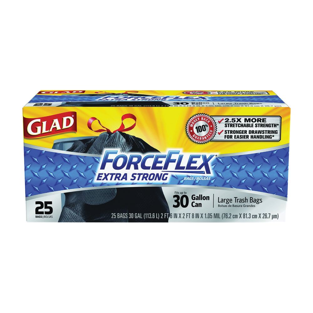 Glad 30 gal. Black Drawstring Trash Bag