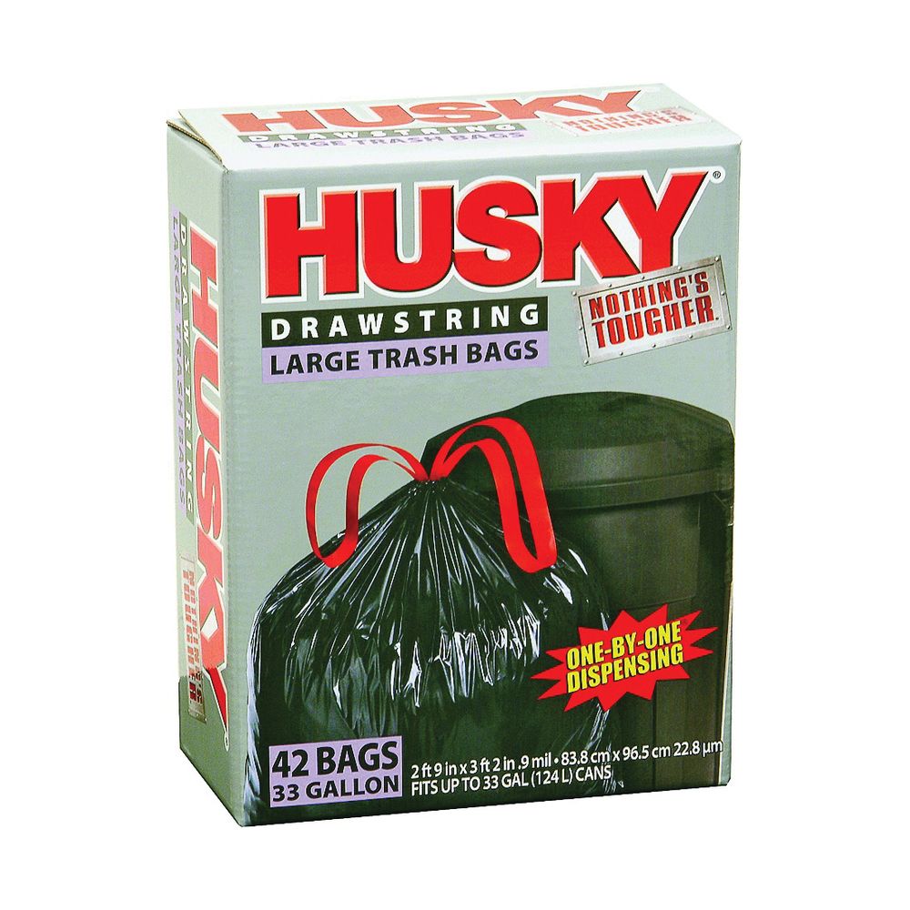 Poly-America 33 gal. 0.9 mil Black Drawstring Trash Bag