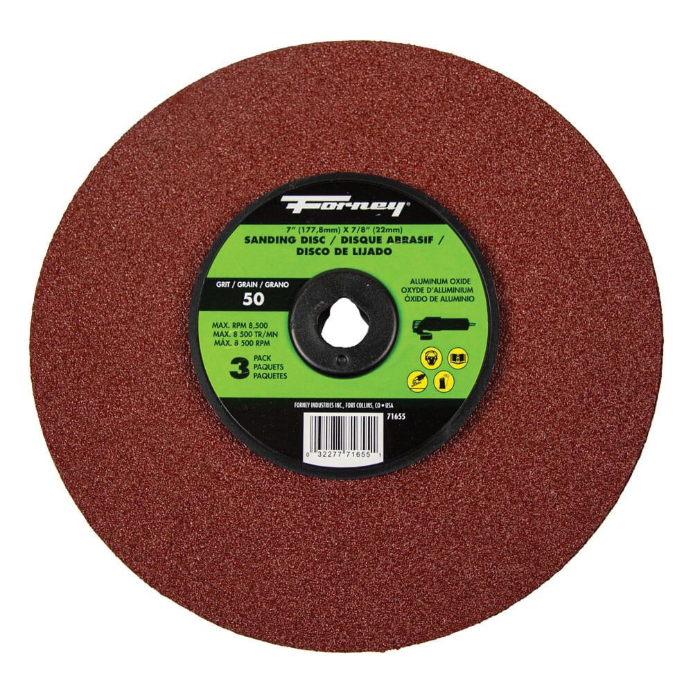 Forney 7 in. 50 Grit Aluminum Oxide Fiber Sanding Disc, 3-Pack