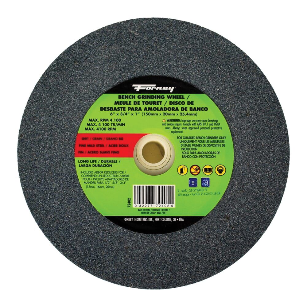 Forney 6 in. x 3/4 in. x 1 in. 80 Grit Bench Grinding Wheel