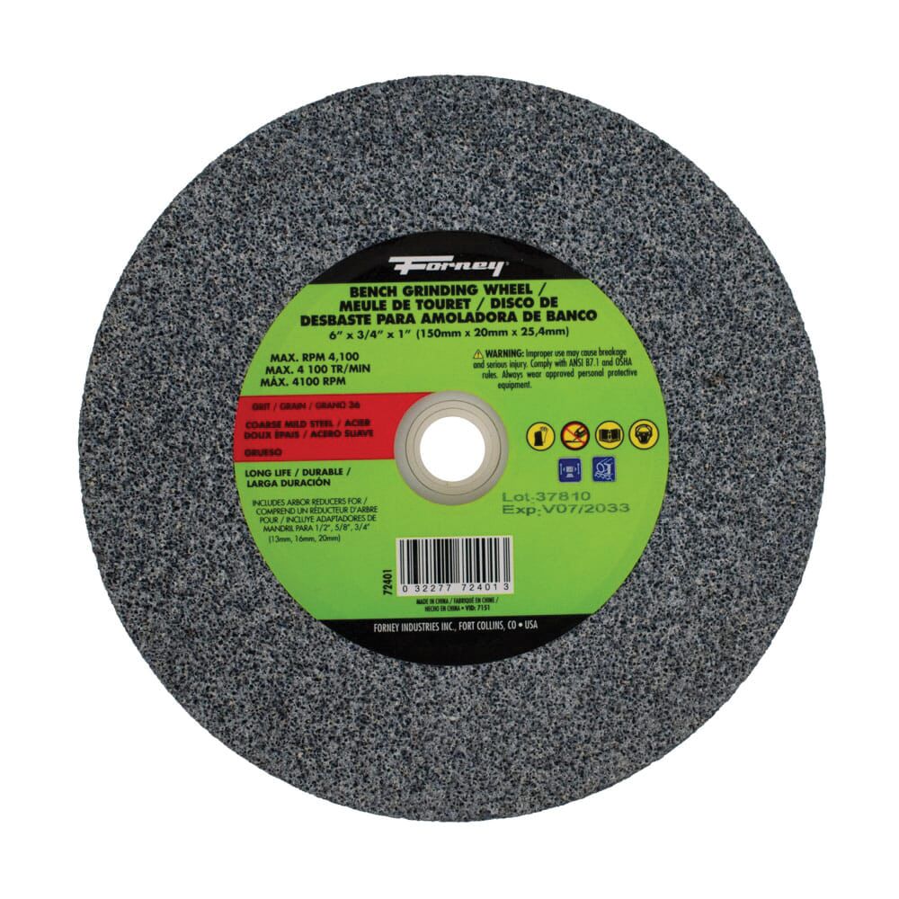 Forney 6 in. x 3/4 in. x 1 in. 36 Grit Bench Grinding Wheel