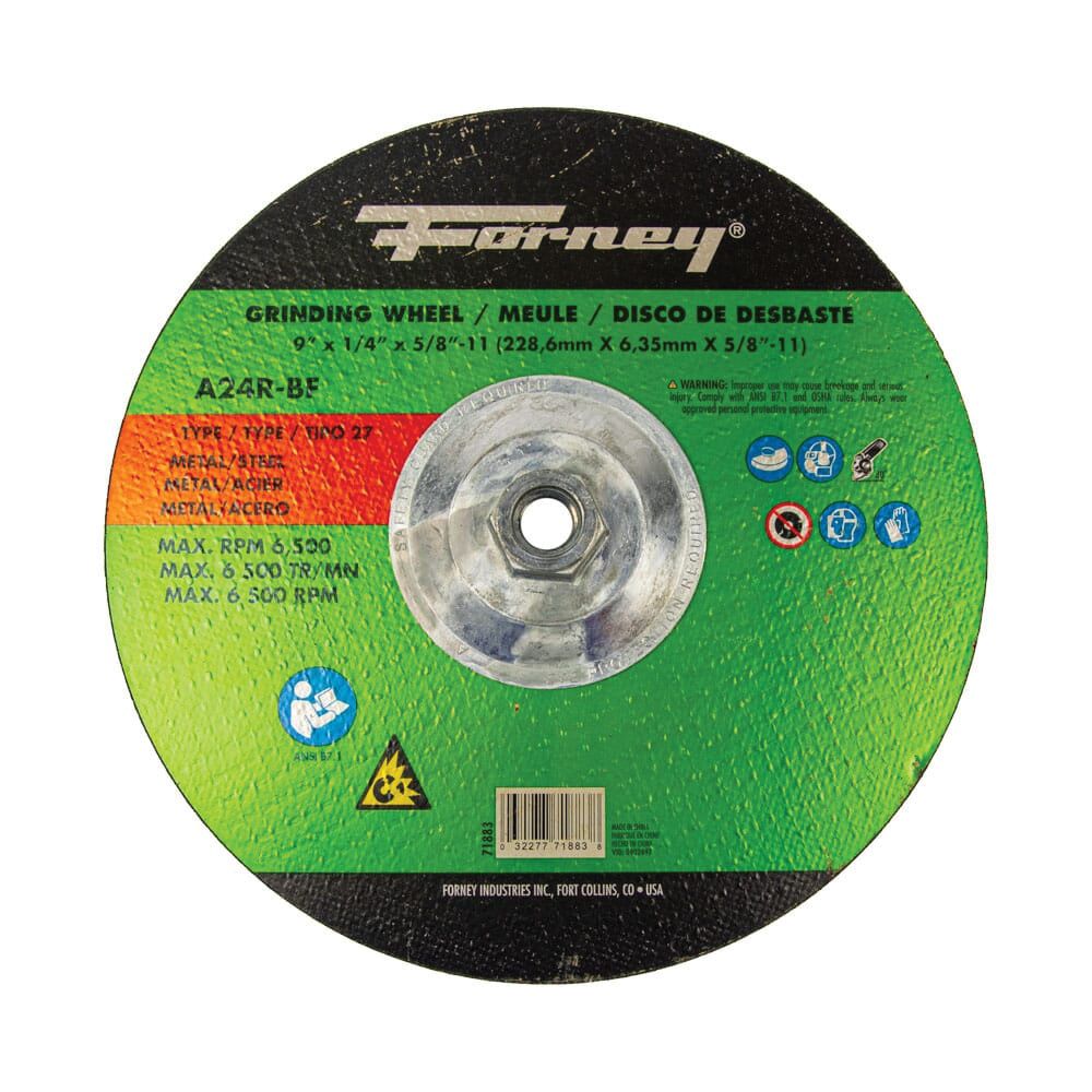 Forney 9 in. x 1/4 in. Type 27 Metal Grinding Wheel