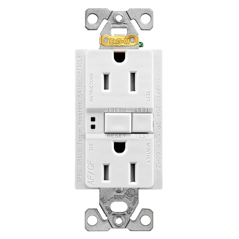Eaton Wiring 15 Amp 125 Volt White Tamper Resistant Arc Fault and Ground Fault Duplex Receptacle