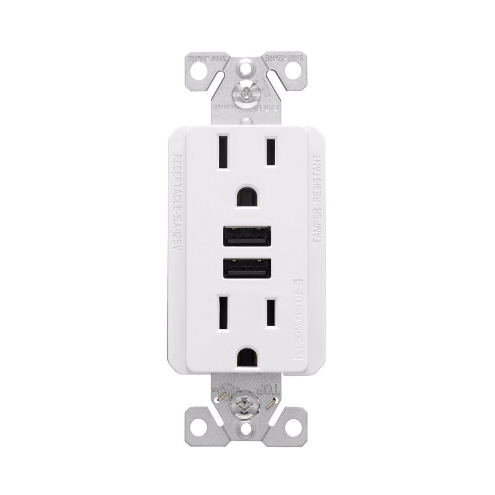 Eaton Wiring Tamper-Resistant USB Combination Receptacle, White