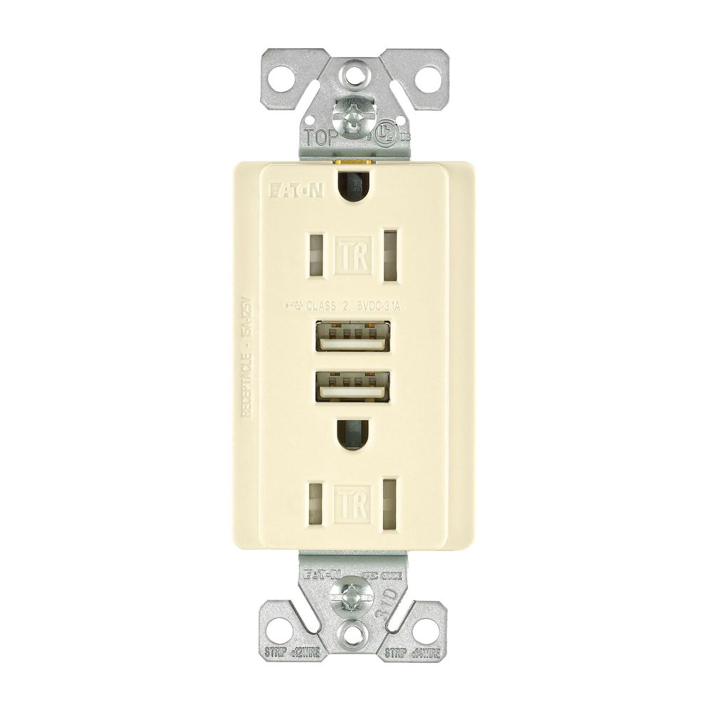 Eaton Wiring Tamper-Resistant USB Duplex Receptacle, Light Almond