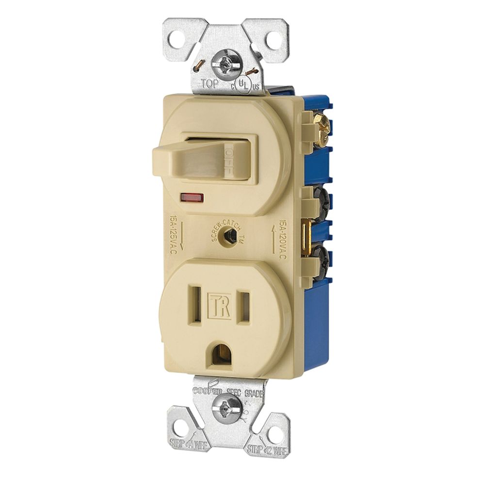 Eaton Wiring 15 AMP 1-Pole Tamper Resistant Combination Toggle Switch and Receptacle, Ivory