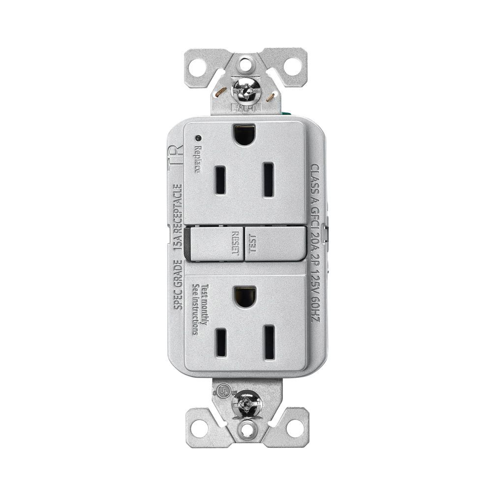 Eaton Wiring 15 Amp 125 Volt Tamper Resistant Self-Test GFCI Receptacle, Silver Granite