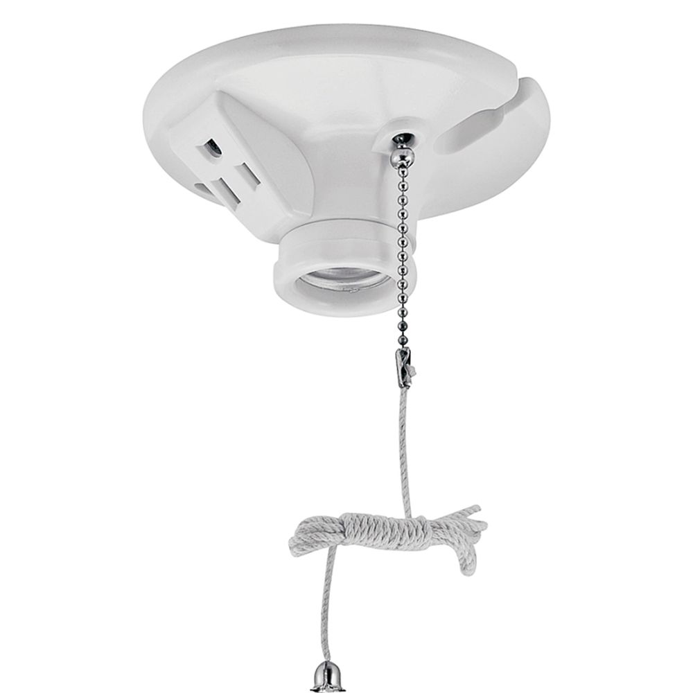 Eaton Wiring Ceiling Pull Chain Lampholder with Cord, White