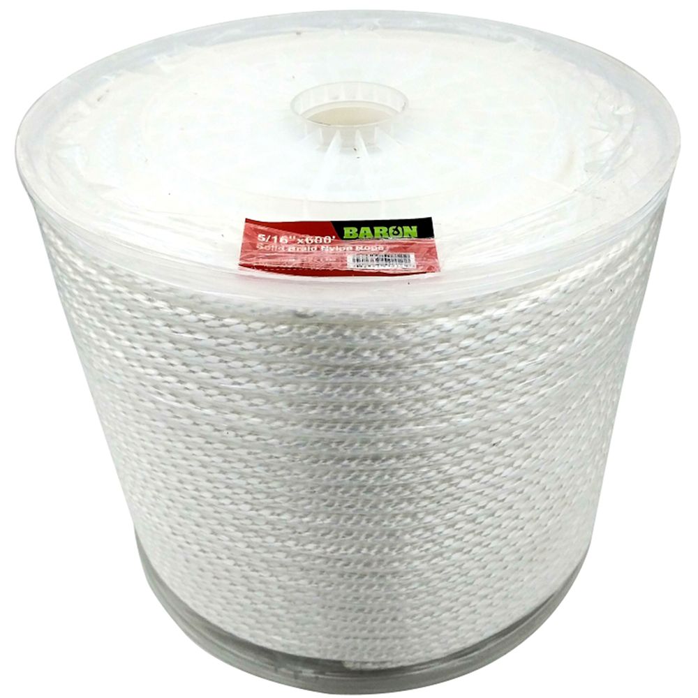 Baron Mfg 5/16 in. x 600 ft. White Solid Braided Nylon Rope