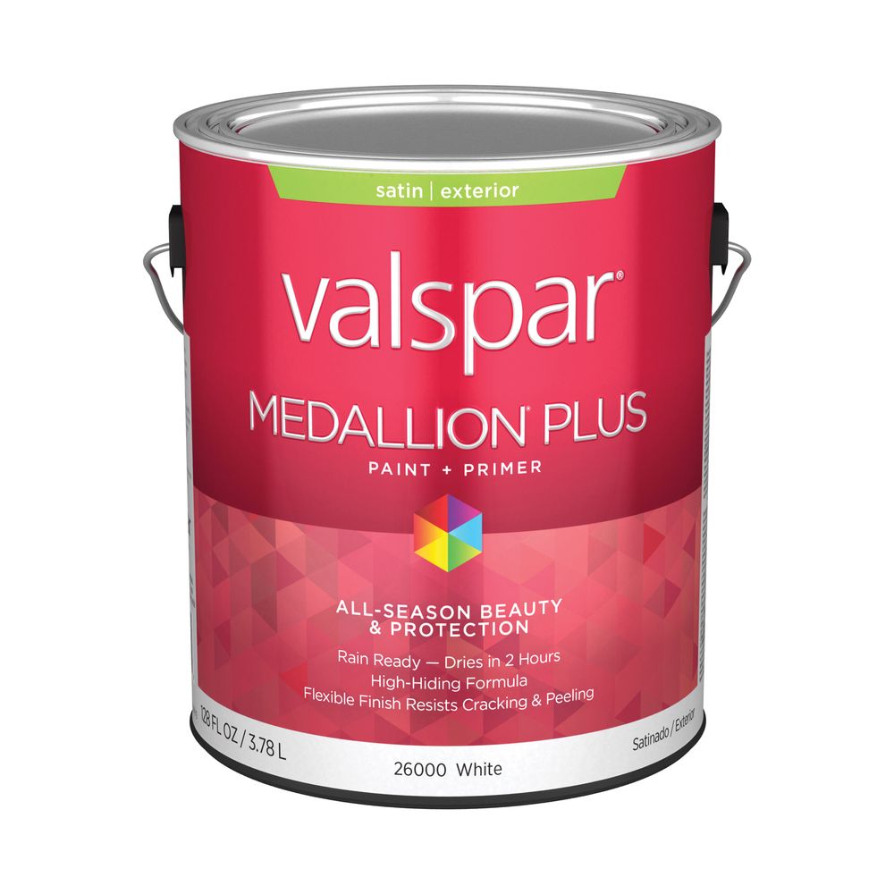 Valspar 1 gal. Medallion Plus Satin White Exterior Paint and Primer