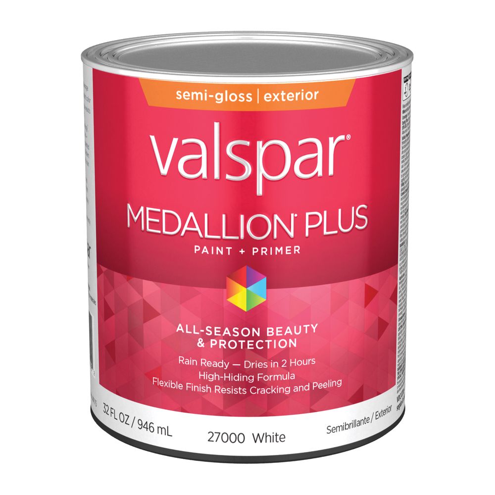 Valspar 1 qt. Medallion Plus Semi-Gloss White Exterior Paint and Primer