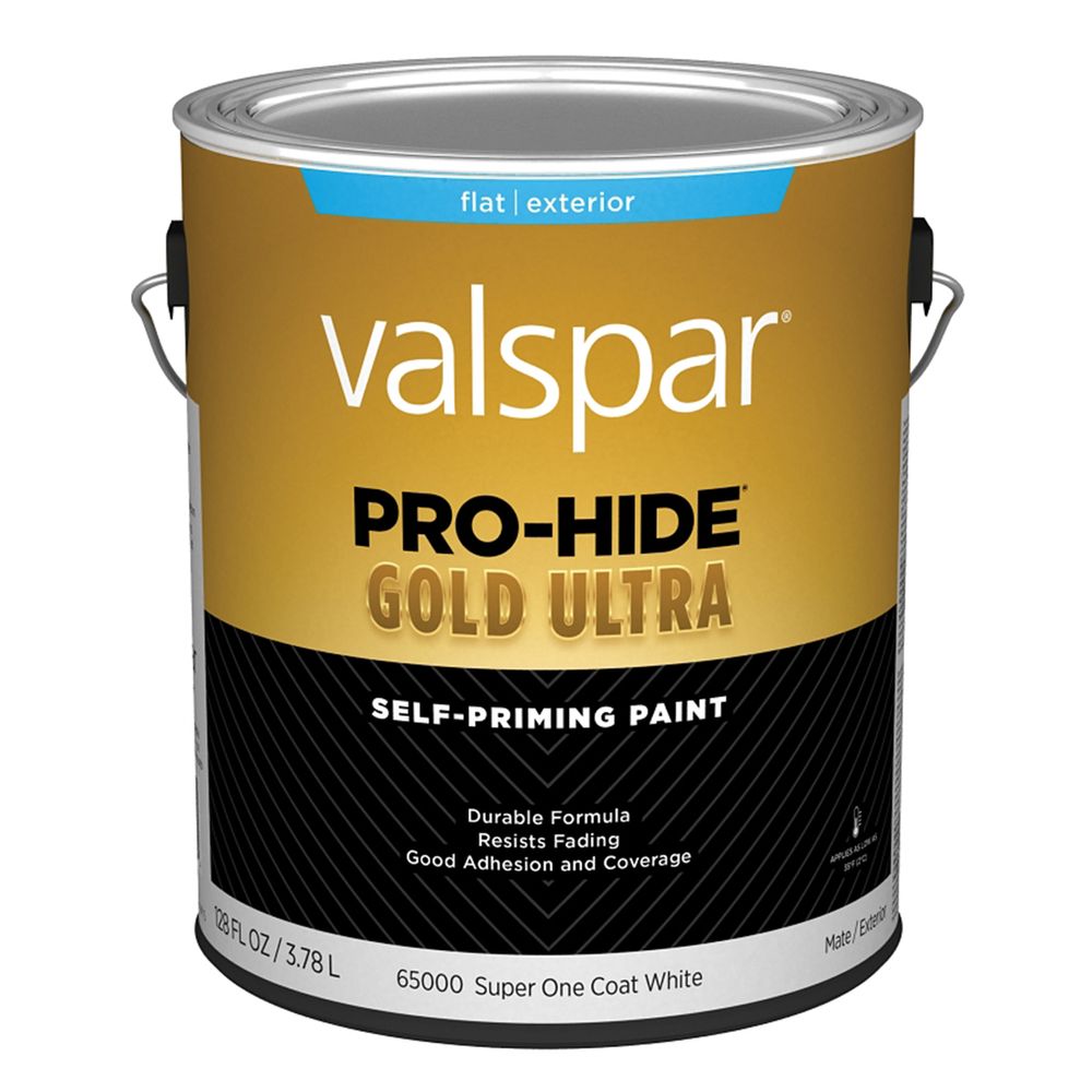 Valspar 1 gal. Pro-Hide Gold Ultra Flat Super One Coat White Exterior Self-Priming Paint