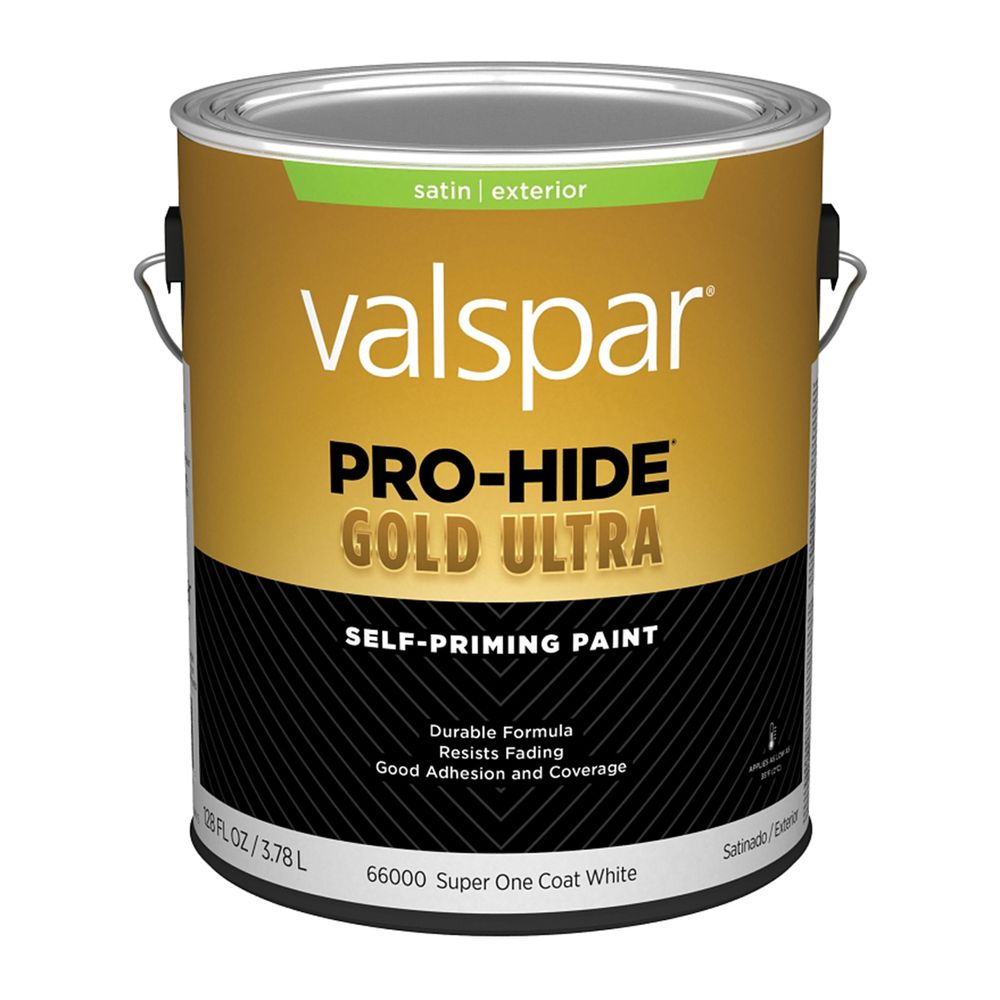 Valspar 1 gal. Pro-Hide Gold Ultra Satin Super One Coat White Exterior Self-Priming Paint