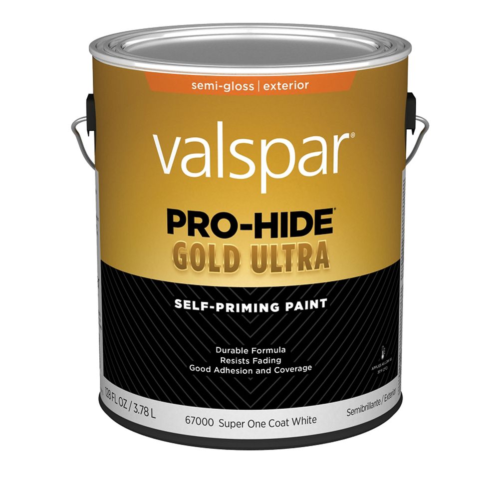 Valspar 1 gal. Pro-Hide Gold Ultra Semi-Gloss Super One Coat White Exterior Self-Priming Paint