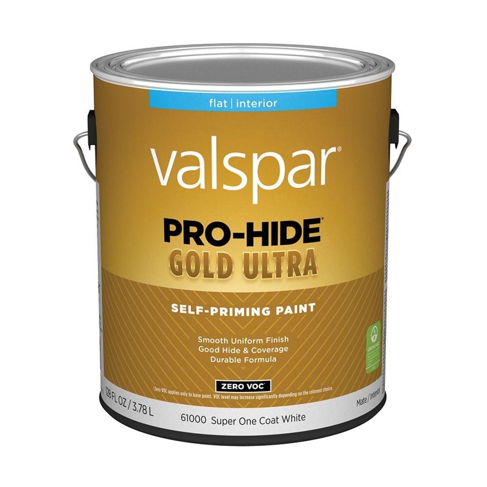 Valspar 1 gal. Pro-Hide Gold Ultra 6100 Series Flat Super One Coat White Interior Self-Priming Paint
