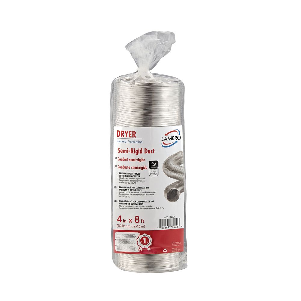 Lambro 4 in. x 8 ft. Semi-Rigid Aluminum Transition Duct