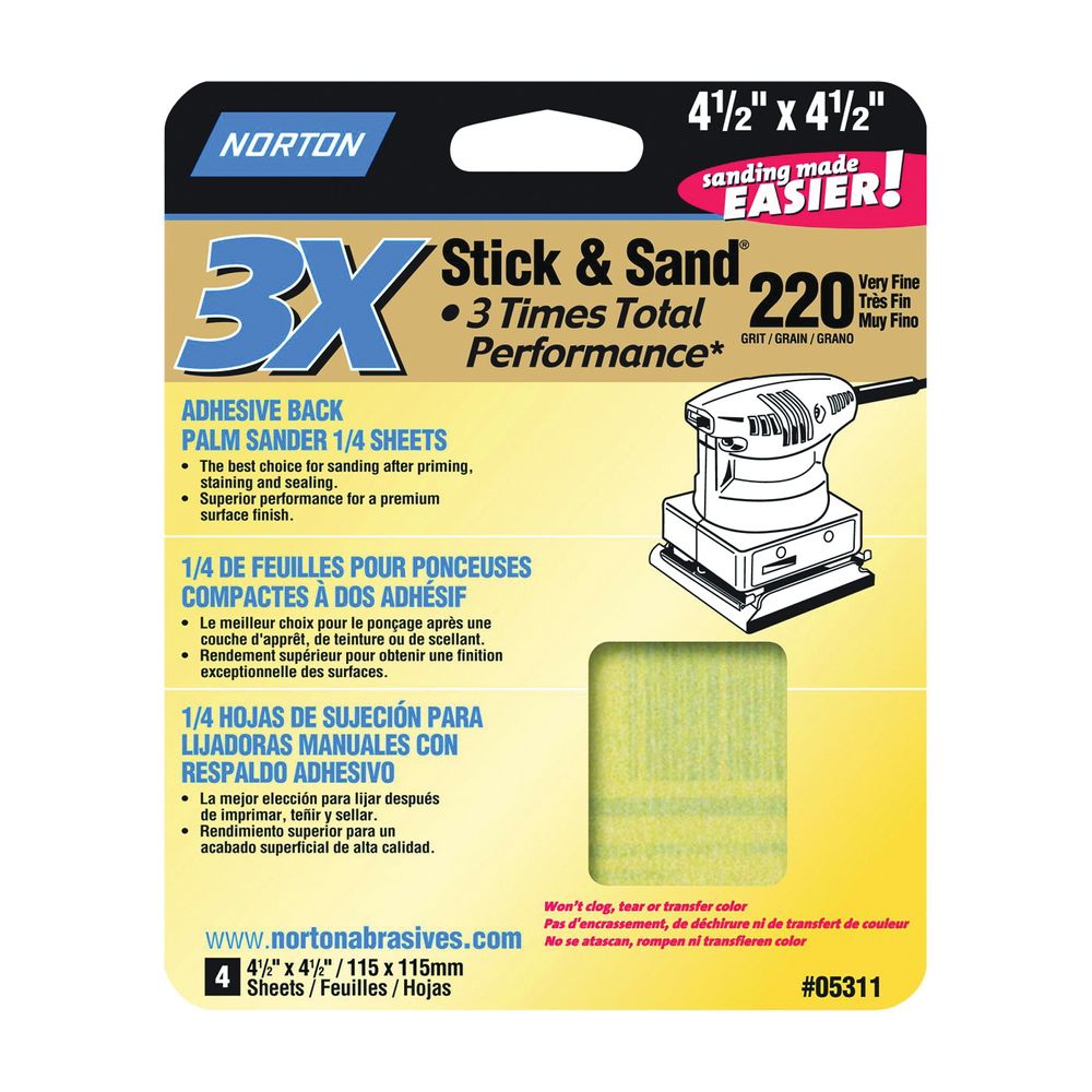 Norton Abrasive 4-1/2 in. x 4-1/2 in. 220 Grit Sanding Sheet