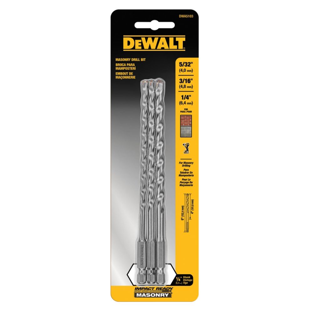 DEWALT 3-Piece Impact Ready Masonry Drill Bit Set