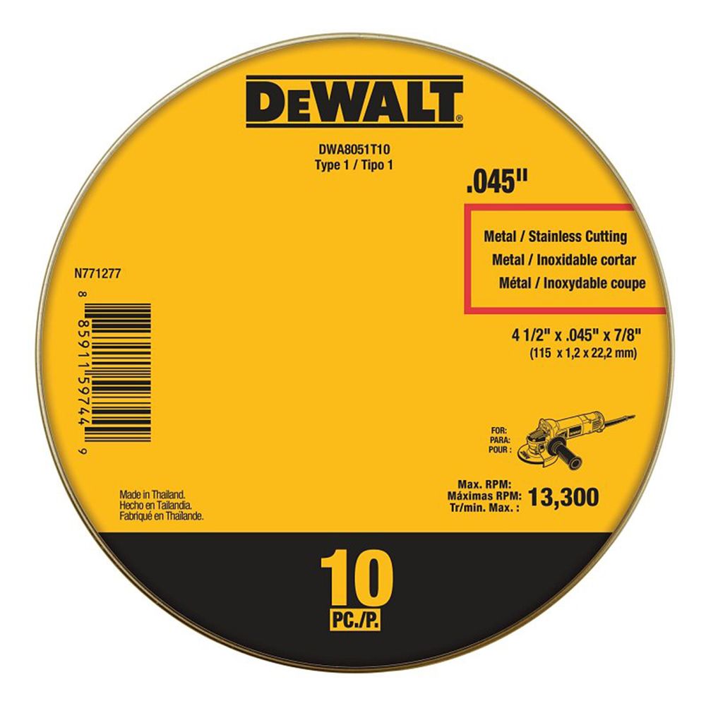 Dewalt 4-1/2 in. x 3/64 in. x 7/8 in. 10-Piece Cut-Off Wheel Pack