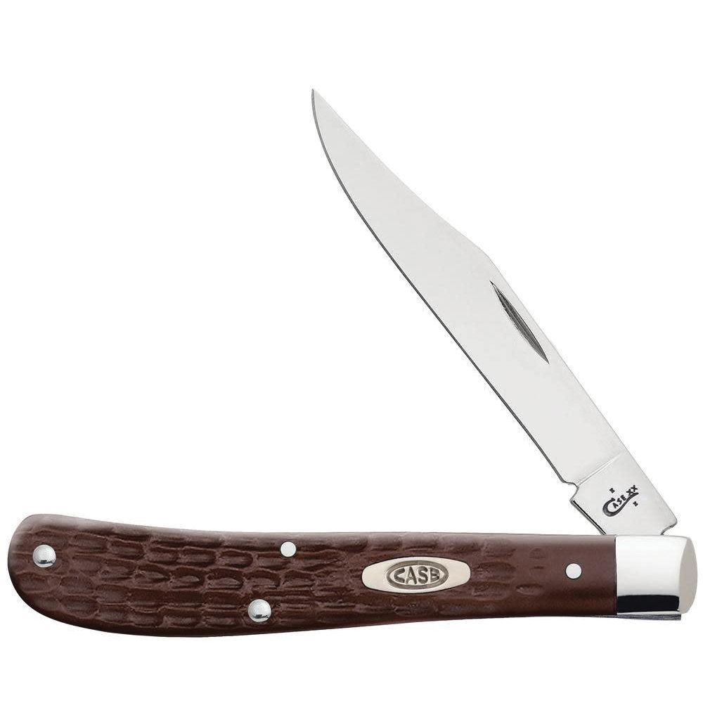 Case 3-1/4 in. Jigged Brown Synthetic Slimline Trapper Folding Pocket Knife