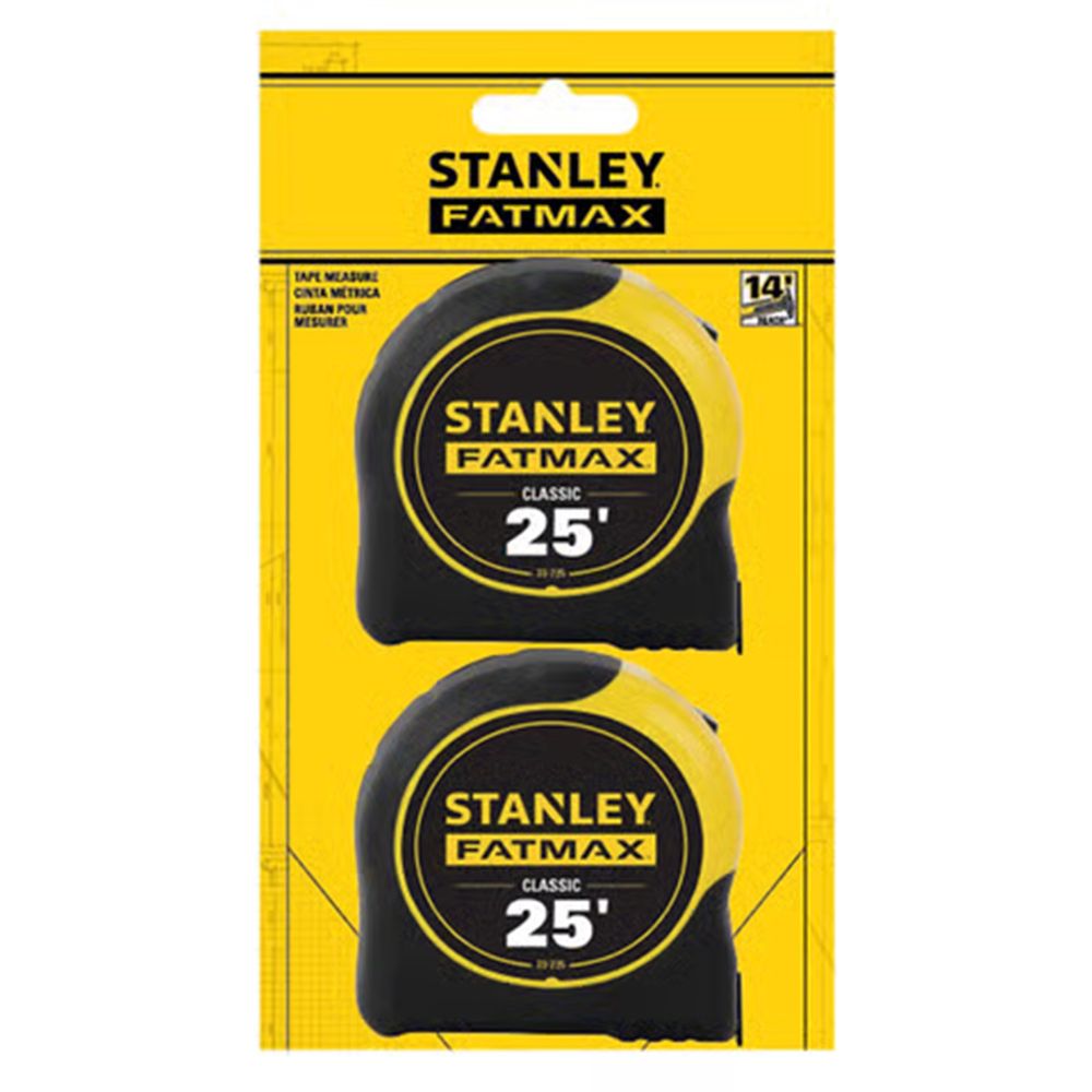 Tape Measure Set, 25 ft L Blade, 1-1/4 in W Blade