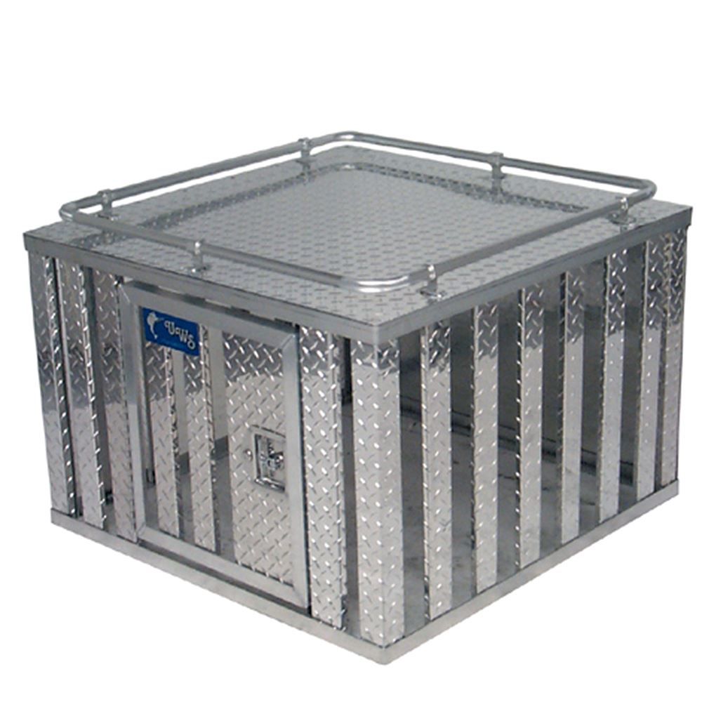 geaux dog tackle box 55107 Double Compartment Top Storage Dog Box / 38 W X 40 D X 25 H / All Season Vents / Diamond Tread Aluminum / Animal Control Dog Box / Owens This large tackle box with 4 detachable storage boxes will maximize your fishing gear organization Dog Box, Hunting Dog Box,